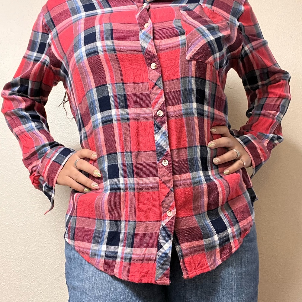 Arizona Jean Co. red & navy blue flannel - Picture 1 of 7